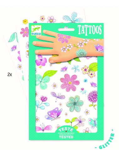 Zestaw tatuaży kwiaty brokatowe 2 arkusze Djeco 9585